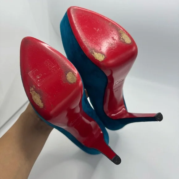 Christian Louboutin Daffodile 160 Suede Peacock Pumps 40 - Picture 7 of 10